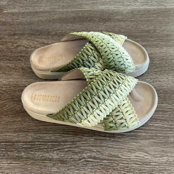 INUIKII Woven Slide Sandals Green Leather Textile Sz 39 US 8.5 Ombre Slides EUC - Picture 9 of 15